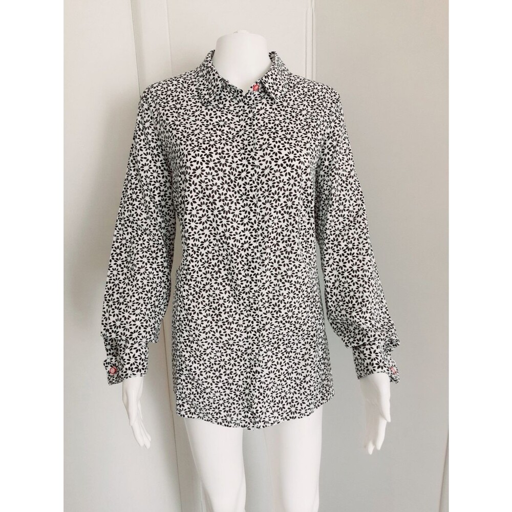 PERSONA By MARINA RINALDI 100% Cotton Black|White Floral Button-Down Shirt Sz 14